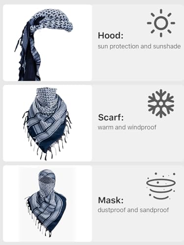 FREE SOLDIER Scarf Military Shemagh Tactical Desert Keffiyeh Head Neck Scarf Arab Wrap with Tassel for Men Women - color: Blue Gray
