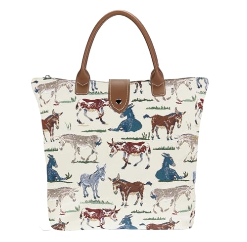 Signare Tapestry Foldable Tote Bag Reusable Shopping Bag Grocery Bag - color: Happy Donkey