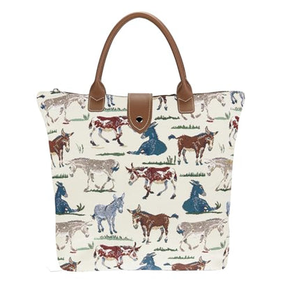 Signare Tapestry Foldable Tote Bag Reusable Shopping Bag Grocery Bag - color: Happy Donkey