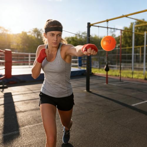 Punching Ball with Headband Adjustable Breathable Soft | Home Boxing Reflex Ball Punching Game for Men Women Adults Beginner Workout Exercise Relief Fitness MMA - color: Orange