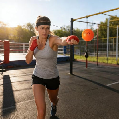 Punching Ball with Headband Adjustable Breathable Soft | Home Boxing Reflex Ball Punching Game for Men Women Adults Beginner Workout Exercise Relief Fitness MMA - color: Orange