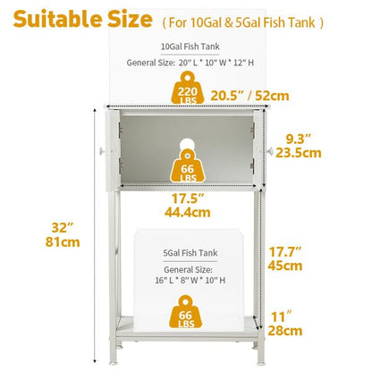 LAQUAL 10 Gallon Fish Tank Stand with Cabinet, Double Aquarium Stand for 10 & 5 Gallon Fish Tank, Heavy Metal Stand with Stable Structure, Adjustable Table Feet & Anti-tilt Device - White - color: White 5-10Gallon, size: 5-10Gallon