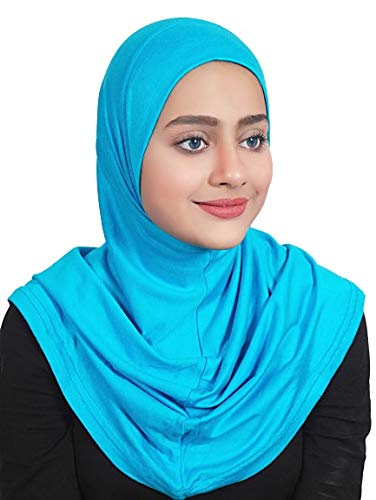 AL AMIRA Girl's Hijab Cotton 1 piece Amira Headscarf Cotton one Pcs Hijab - color: Sky Blue