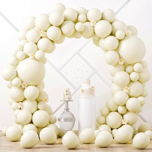 Voircoloria 90pack Ivory Balloons Different Size 18/12/10/5 Inch Ivory White Balloon Garland Arch Kit for Graduation, Wedding, Birthday, Princess Theme, Baby Shower, Anniversary Party Decorations - color: 02 Ivory White, size: 5/10/12/18 inch - 90pcs