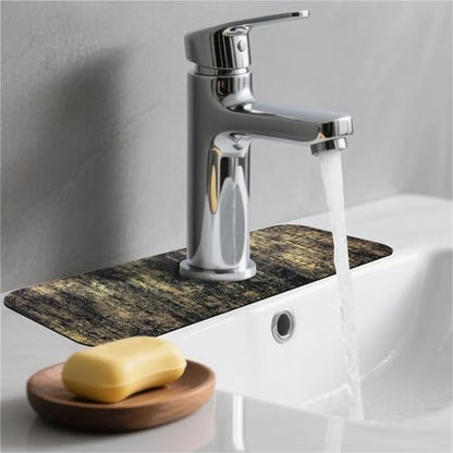 Kitchen Sink Splash Guard，Black and gold-1 Faucet Mat Sink Gadgets-Super Absorbent Fast Drying Mat Drip Catcher for Kitchen, Bathroom,Sink Mat, Dish Drying Mat, Bathroom(15" X 5.5" ) - color: Black and gold-1