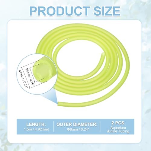 Aquarium Airline Tubing, 5/32"(4mm) ID x 1/4"(6mm) OD 4.9ft PVC Flexible Tube, (2Pcs, Yellow), Intended for Fish Tank Air Pump/Aquarium/Garden/Terrarium Pond - color: Yellow