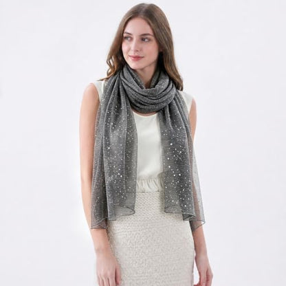 Sequin Scarf for Women Lightweight Mesh Shawl Wrap Bandana Hijab Headscarf for Summer Evening Dress - color: Darkgrey