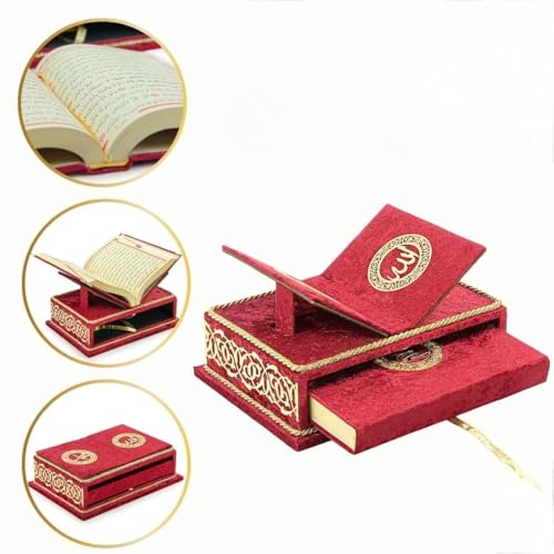 The Holy Quran Velvet Box Sets | Special Quran Holder Stand | Luxury Islamic Gift | Spiritual Grace| Quran Dimension;6.6*9.4inch/17*24cm I Perfect Ramadan, Eid, Umrah Gift for Muslim Women Men (Red) - color: Red