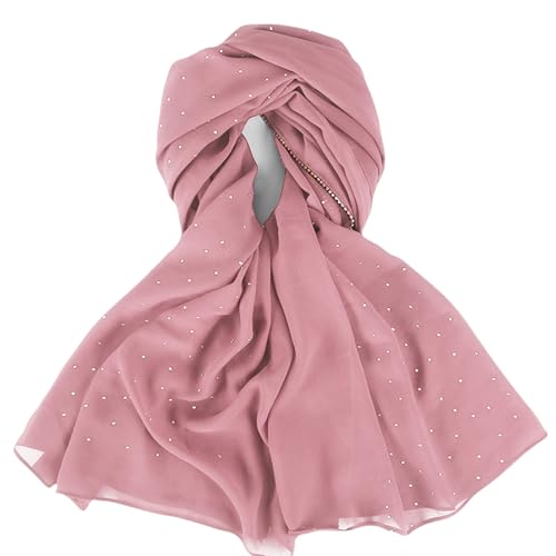 Hijab Scarf for Women Soft Chiffon Rhinestone Long Scarf Shawl Fashion Muslim Hijab Head Wrap Scarves - color: Pink