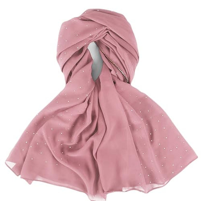 Hijab Scarf for Women Soft Chiffon Rhinestone Long Scarf Shawl Fashion Muslim Hijab Head Wrap Scarves - color: Pink