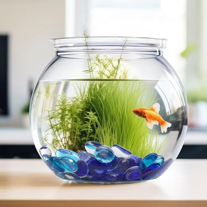 Arrowbash 12 Pcs Mini Plastic Fish Bowl 27 oz with 900 Pcs Mixed Flat Glass Marbles Plastic Shatterproof Aquarium Starter Kits Fish Tank for Centerpiece Vases Tabletop Office Desk Pet Tank Home Decor