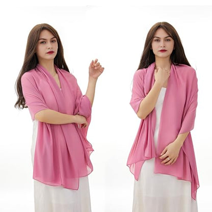 YOUR SMILE for Women Lightweight Breathable Solid Color Soft Chiffon Long Fashion Scarves Sun-proof Shawls Wrap - color: Pink