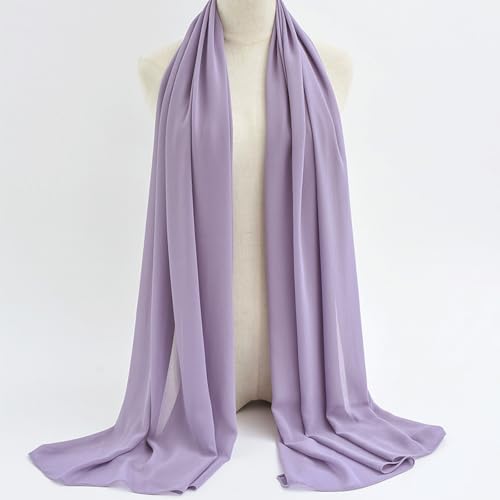 Chiffon Hijab Scarf Head Wrap Lightweight Scarves for Women Pashmina Shawls and Wraps for Evening Dresses Solid Color - color: Purple 16#