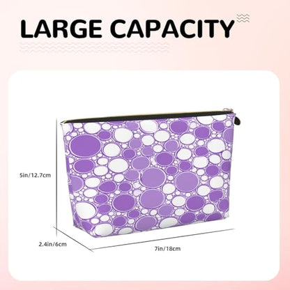 Leather Makeup Bag for Purse, Waterproof Small Toiletry Bag with Zipper, Cute Cosmetic Bags for Women, Purple White Bubble Pattern Travel Pouch - color: Purple White Bubble Pattern