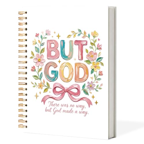 Pink Floral Bow Christian Spiral Notebook Journal 5.5x8.3in, Faith Journal for Women, But God Inspirational Religious Bible Hardcover Notebook for Church Study Work Office - color: But God Inspirational Religious