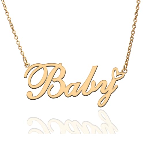 Custom Name Necklace Customized Personalized Plated Necklace for Mother Daughter Friendship Women Valentine's Day Christmas Birthday New Year Party - style: Baby Gold