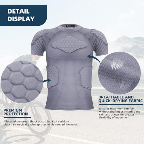 Zicac Men's Sports Shock Rash Guard Compression Padded Shirt Soccer Basketball Protective Gear Chest Rib Guards - color: Grey Padded Shirt, size: Large
