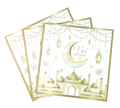 24 Pcs Ramadan and Eid Crescent Moon Party Napkins Ramadan Kareem Eid Mubarak Disposable Napkins, Arabic Design Themed Paper Napkins for Eid Al-Fitr Party Decorations, 6.5" 2-Ply