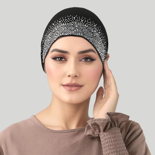 Hijab Undercaps Slouchy Beanies Cap Soft Hijab Caps Under Scarf for Women Muslim Jersey Inner Beain-Cap - color: Black