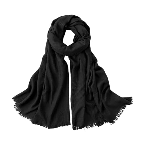 Extra Large Cotton Linen Shawl Wrap for Women, Elegant Scarf with UV Protection Breathable Lightweight Head Cover Hijab - color: Black