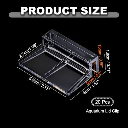 20 Pcs Aquarium Lid Clips, 5 mm Acrylic Aquarium Cover Bracket Fish Tank Lid Older Fish Tank Clip Transparent Durable Easy to Clean, Intended for Rimless Aquariums Top Cover - size: 5 mm