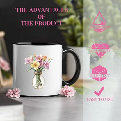 59 Pcs UV DTF Cup Wraps, Flower Printed Transfer Stickers Waterproof Transfer Stickers for Glass Cups Wood Crafts Scrapbooking Journals - style: Floral Print