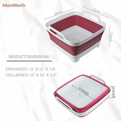 Collapsible Wash Basin 9L, Foldable Dish Tub with Drain Plug, Portable Collapsible Dish Basin, Camping Sink for Washing Dishes, Laundry & Kitchen Use (Viva Magenta) - color: Viva Magenta - Set of 1