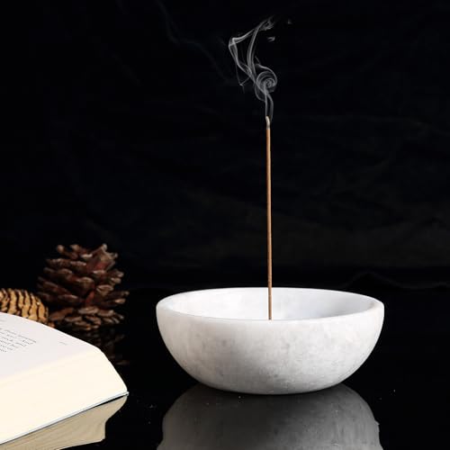 Koville Natural Marble Incense Holder, Incense Holder for Sticks with 9 Holes, Handmade Incense Burner Ash Catcher for Meditation Yoga SPA, Balsam Fir/Palo Santo/Sage/Cone (Grigio Fantasy) - color: D=130-grigio Fantasy