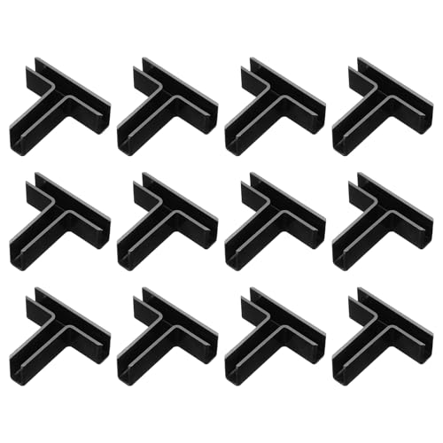 uxcell 12Pcs Plastic Glass Connector, t Shaped Glass to Glass Clamp for 6mm Thick, Fixing Bracket Rimless Clip Holder for Aquarium Fish Tank Display Shelves, (6mm, Black) - size: 6mm