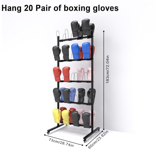 Metal Boxing Gloves Drying Rack With Wheels | Holds 20 Pairs 5-Tier Boxing Glove Storage Stand for Gym Home Training Room Shopping Center