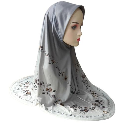 Instant Hijab For Women Ready To Wear Printed Floral Ombre Hijabs Islamic Abaya Turban Muslim Slip-On Khimar Hijab - color: 6# Navy