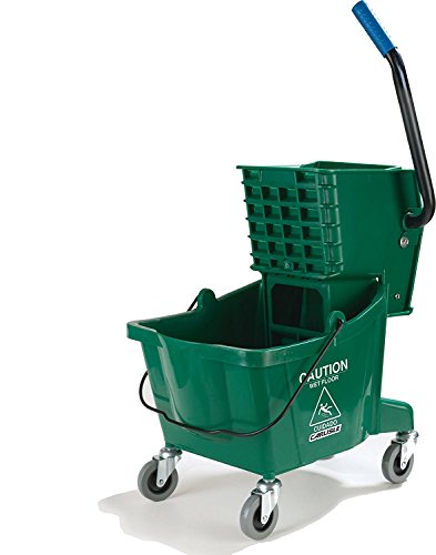 Carlisle FoodService Products 26 Qt Mop Bucket with Side Wringer, Green | 18.5 x 16.5 x 16.5 in, 34.25-in Handle Height, Polypropylene, 50,000-Cycle Wringer, Non-Marking Casters, Assembly Required - color: Green