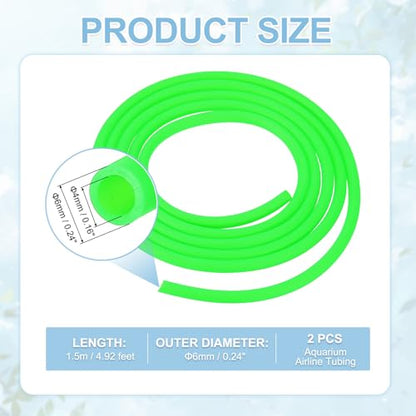 Aquarium Airline Tubing, 5/32"(4mm) ID x 1/4"(6mm) OD 4.9ft PVC Flexible Tube, (2Pcs, Green), Intended for Fish Tank Air Pump/Aquarium/Garden/Terrarium Pond - color: Green