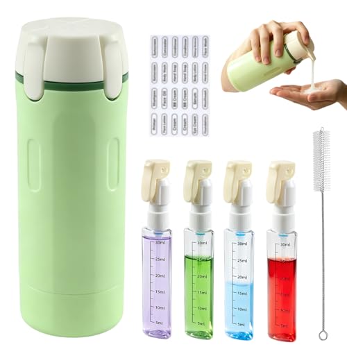4-in-1 Travel Bottles for Toiletries, TSA Approved Leak Proof Travel Dispenser with Cleaning Brush,Pump and Lable, Shampoo Conditioner Dispenser Travel for Storing Shower Gel, Laundry Detergent