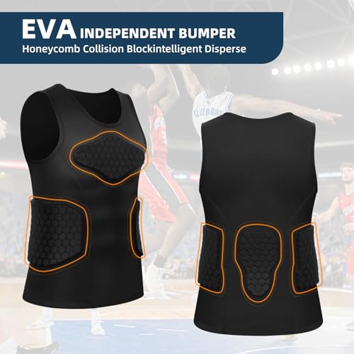 Zicac Men's Sports Shock Rash Guard Compression Padded Shirt Soccer Basketball Protective Gear Chest Rib Guards - color: Black Sleeveless Shirt, size: Medium