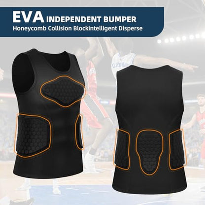Zicac Men's Sports Shock Rash Guard Compression Padded Shirt Soccer Basketball Protective Gear Chest Rib Guards - color: Black Sleeveless Shirt, size: Medium