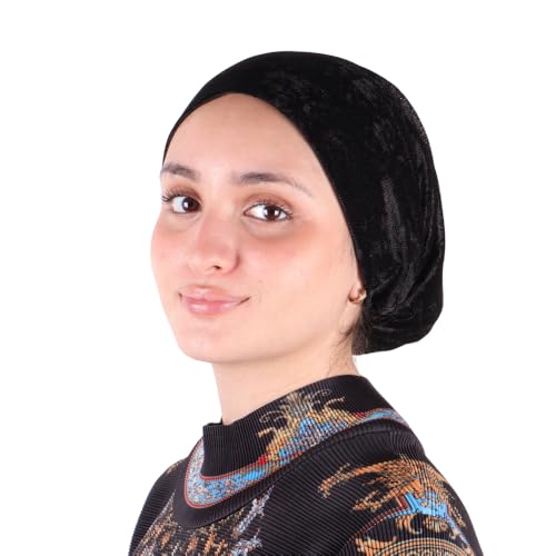 MU LAN Grip Bonnet | Non-Slip Anti-Slip Velvet Beanie Cap | Undercap Hijab Scarf Shawl | Women Underscarf - color: Black