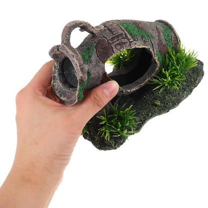 Aquarium Ruins Ancient Vase Shrimp Caves Resin Pot Decoration Broken Vase Fish Tank Landscaping Decor Realistic Hideout Shelter for Freshwater Fish and Shrimp Tanks