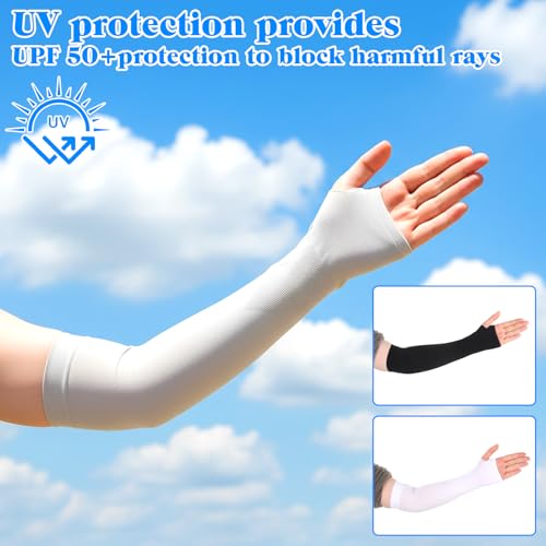 3 Pairs Sleeves to Cover Arms with Thumb Hole, Cooling Arm Sleeves Women Forearm Sleeve Summer Sun UV Protection for Thin Skin and Bruising for Sports Workouts Cycling Driving(White, Black, Gray)