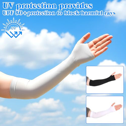 3 Pairs Sleeves to Cover Arms with Thumb Hole, Cooling Arm Sleeves Women Forearm Sleeve Summer Sun UV Protection for Thin Skin and Bruising for Sports Workouts Cycling Driving(White, Black, Gray)
