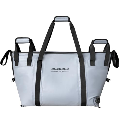 Buffalo Gear Insulated Fish Cooler - 27.5QT 58QT Waterproof Flat Bottom Bag, Leakproof and Fishing Kill Bag - color: Grey-58QT