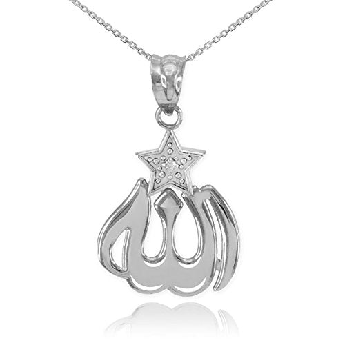 Middle Eastern Jewelry 925 Sterling Silver CZ-Accented Star Islamic Allah Pendant Necklace