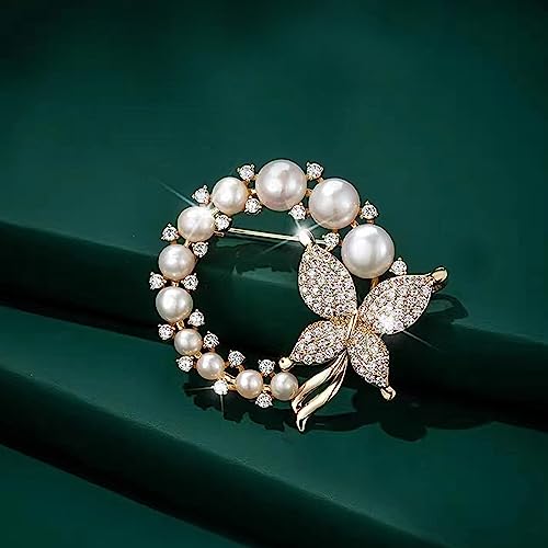 Crystal Pearl Flower Brooches Pins Fashion Beautiful Created Rhinestone Floral Brooch Good Idea for Party Dance Wedding Banquet for Elegant Women Girl - color: Butterfly Pearl