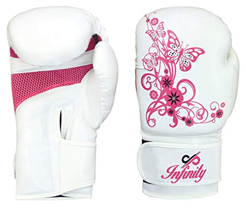 Womens Boxing Gloves Kids MMA Training Ladies Punching Mitts Girls Childrens - color: White Flower Boxing Gloves, size: 12Oz