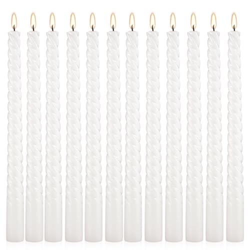 WPONSZU 10 Inch White Spiral Taper Candle Set of 12 Pack Unscented Dripless Candlesticks for Valentine's Day,Dinner,Party,Brithday,Wedding,Christmas,and Home Decoration - color: 12white