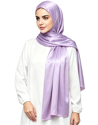 Lina & Lily Luxury Satin Hijab Head Scarf Shawl Wrap for Muslim Women Extra Long - color: Lavender
