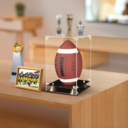 KOLIPI Football Display Case Full Size, Clear Acrylic Box with Double Layer Base Display Stand for Football Fans & Collectors, Sports Collectibles, Assembly Required - size: Football Case, 8x8x12.5 inches