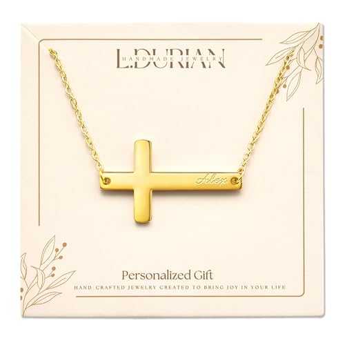 Ldurian Cross Name Necklace, Personalized Religious Cross Pendant Necklaces with Name Kimberly, Dainty 14K Gold-plated Baptism Gifts, Christian Gifts for Women Faith - color: Alex