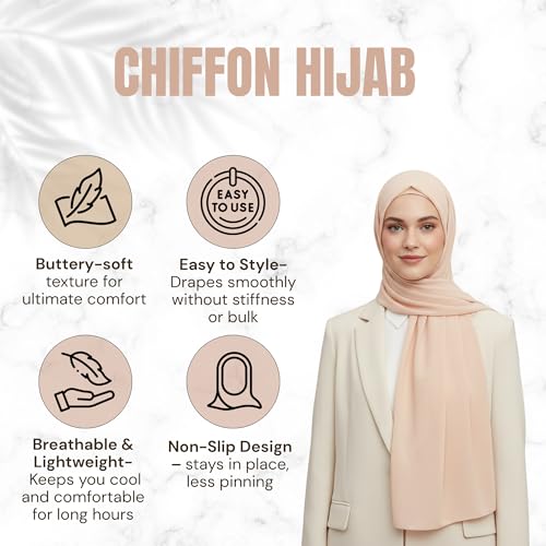 NOOR Chiffon Hijab Set for Women - Pack of 5 Lightweight Non-Slip Scarves, Premium Breathable Fabric, Gift-Ready Packaging - color: Mix Colors 6