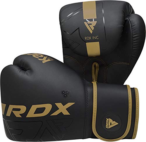 RDX Boxing Gloves, Pro Training Sparring, Maya Hide Leather, Muay Thai MMA Kickboxing, Men Women Adult, Heavy Punching Bag Focus Mitts Pads Workout, Ventilated Palm, Multi Layered, 8 10 12 14 16 18 Oz - color: GOLDEN, size: 12 OZ